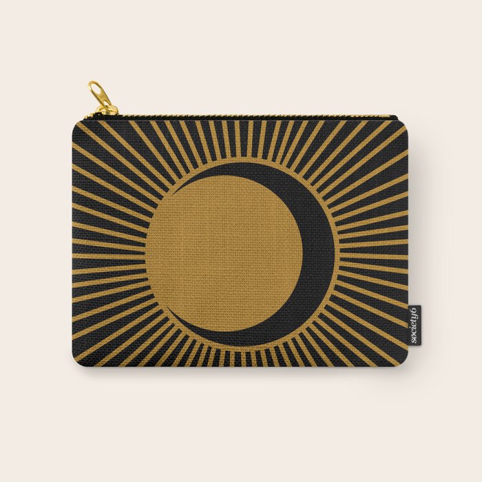 Subtle Sun Moon Stars in Black and Ochre Carry All Pouch Gallery Image 1