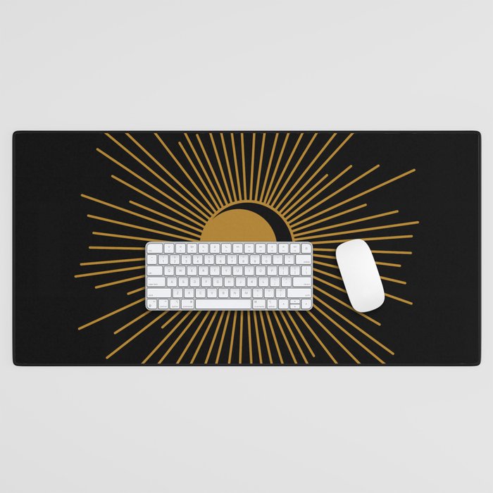 Subtle Sun Moon Stars in Black and Ochre Desk Mat Gallery Image 1