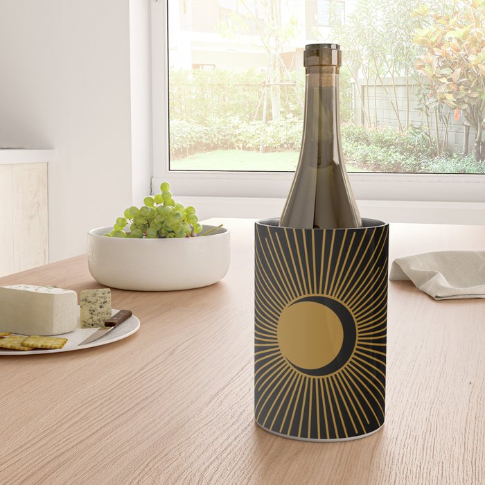Subtle Sun Moon Stars in Black and Ochre Wine Chiller Gallery Image 4