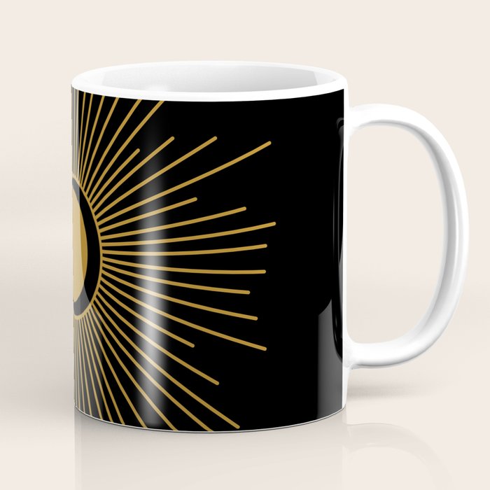 Subtle Sun Moon Stars in Black and Ochre Coffee Mug Gallery Image 1
