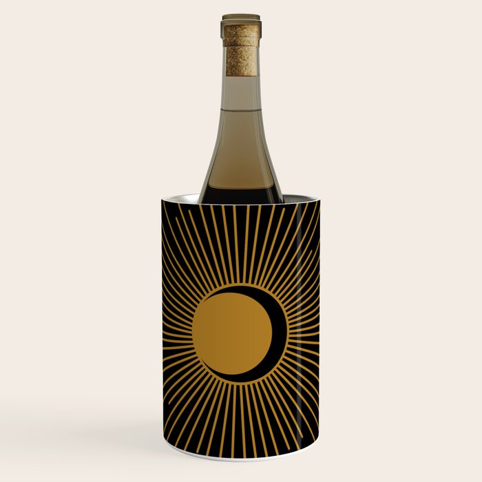 Subtle Sun Moon Stars in Black and Ochre Wine Chiller Gallery Image 1