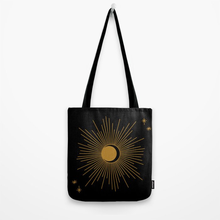 Subtle Sun Moon Stars in Black and Ochre Tote Bag Gallery Image 2
