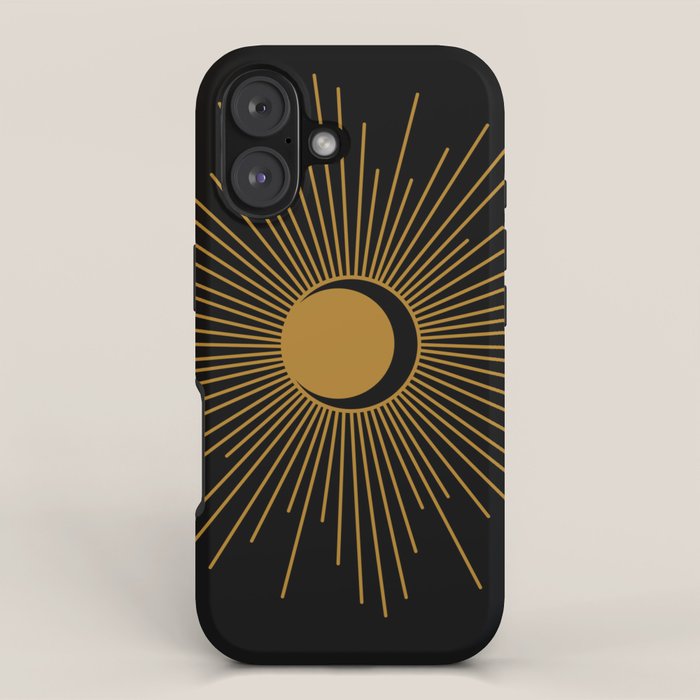 Subtle Sun Moon Stars in Black and Ochre iPhone Case Gallery Image 1
