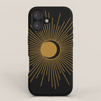 Subtle Sun Moon Stars in Black and Ochre iPhone Case Gallery Image 1