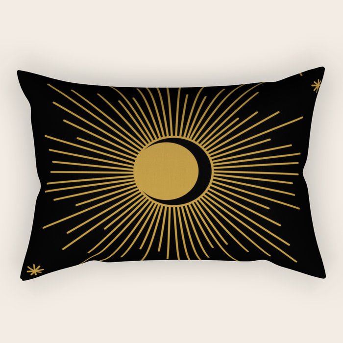 Subtle Sun Moon Stars in Black and Ochre Rectangular Pillow Gallery Image 1