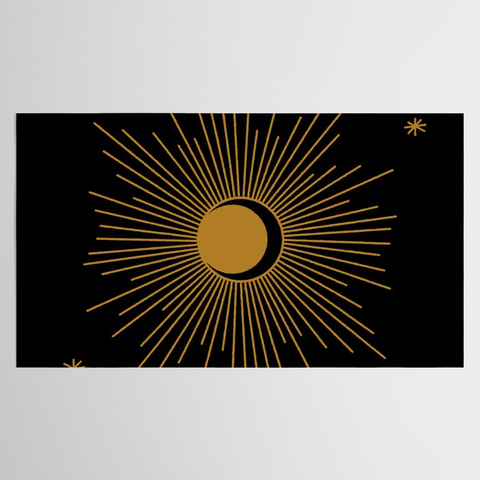 Subtle Sun Moon Stars in Black and Ochre Tablecloth Gallery Image 2