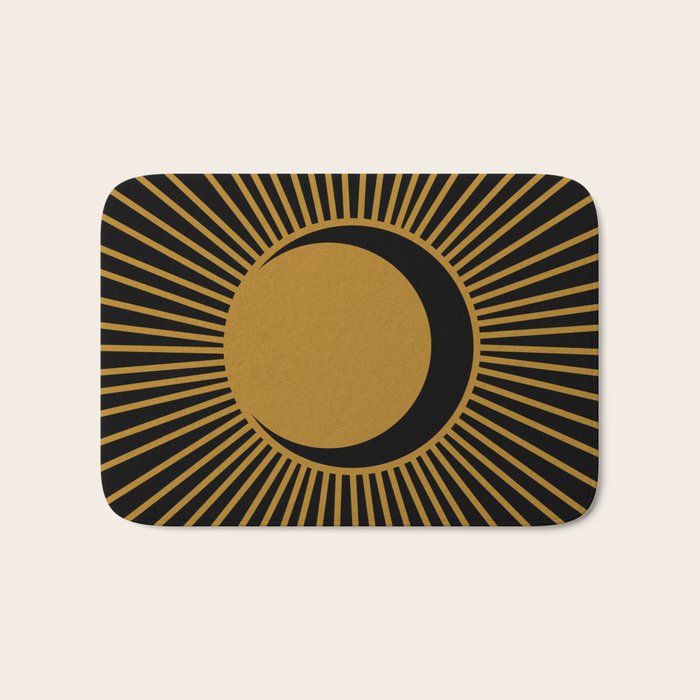Subtle Sun Moon Stars in Black and Ochre Bath Mat Gallery Image 1