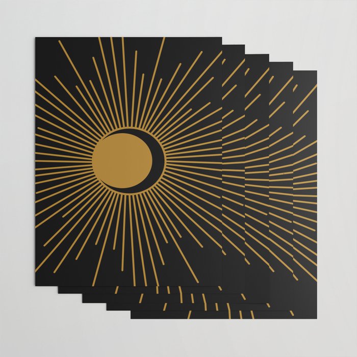 Subtle Sun Moon Stars in Black and Ochre Wrapping Paper Gallery Image 3