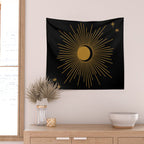 Subtle Sun Moon Stars in Black and Ochre Wall Tapestry Gallery Image 2