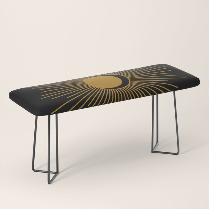 Subtle Sun Moon Stars in Black and Ochre Bench Gallery Image 1