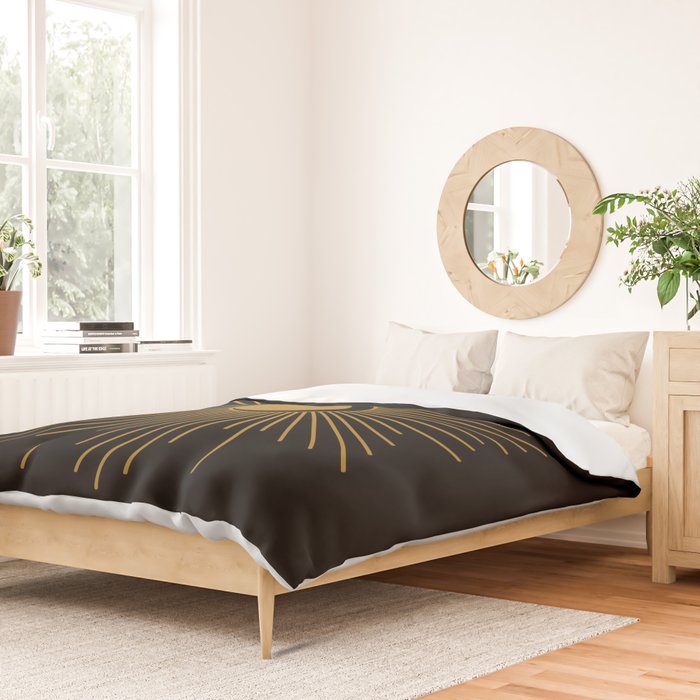Subtle Sun Moon Stars in Black and Ochre Duvet Cover Gallery Image 2