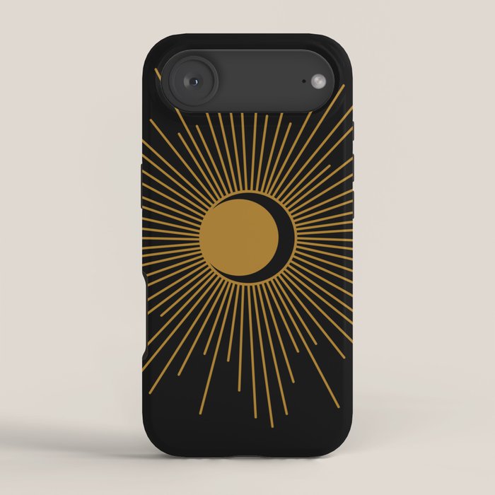 Subtle Sun Moon Stars in Black and Ochre iPhone Case Gallery Image 2