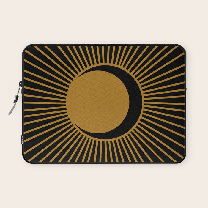 Subtle Sun Moon Stars in Black and Ochre Laptop Sleeve Gallery Image 1