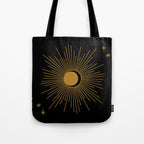 Subtle Sun Moon Stars in Black and Ochre Tote Bag Gallery Image 1