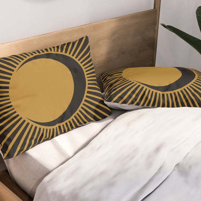 Subtle Sun Moon Stars in Black and Ochre Pillow Sham Gallery Image 2