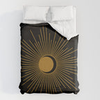 Subtle Sun Moon Stars in Black and Ochre Duvet Cover Gallery Image 6
