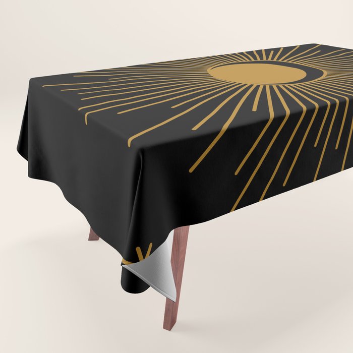 Subtle Sun Moon Stars in Black and Ochre Tablecloth Gallery Image 1