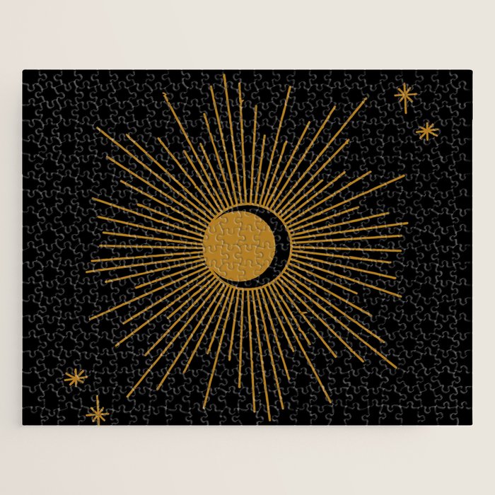 Subtle Sun Moon Stars in Black and Ochre Jigsaw Puzzle Gallery Image 1