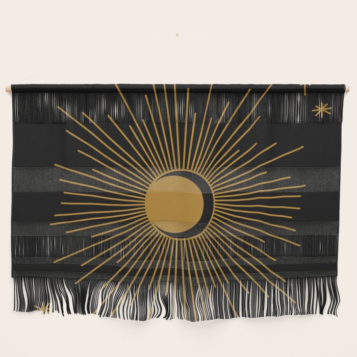 Subtle Sun Moon Stars in Black and Ochre Wall Hanging Gallery Image 1