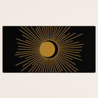 Subtle Sun Moon Stars in Black and Ochre Desk Mat Gallery Image 3
