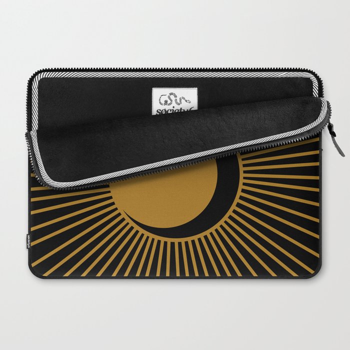 Subtle Sun Moon Stars in Black and Ochre Laptop Sleeve Gallery Image 2