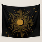 Subtle Sun Moon Stars in Black and Ochre Wall Tapestry Gallery Image 4