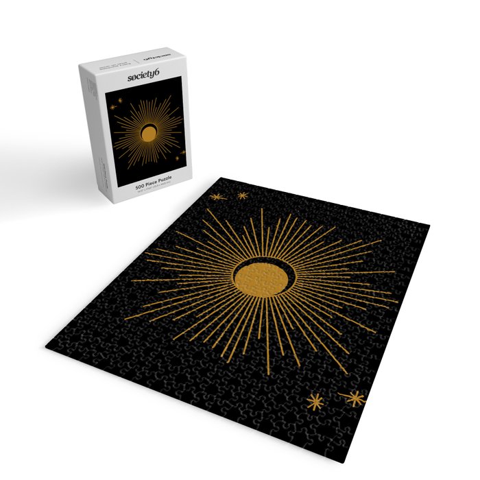 Subtle Sun Moon Stars in Black and Ochre Jigsaw Puzzle Gallery Image 2