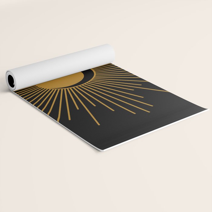 Subtle Sun Moon Stars in Black and Ochre Yoga Mat Gallery Image 2