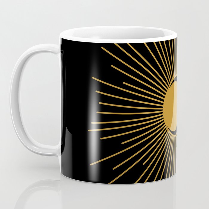 Subtle Sun Moon Stars in Black and Ochre Coffee Mug Gallery Image 3