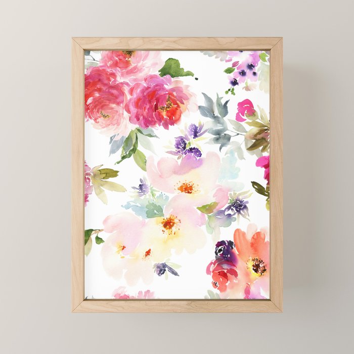Beautiful Light Watercolor Painting Flower Pattern Floral Kingdom Mini Art Print Gallery Image 1