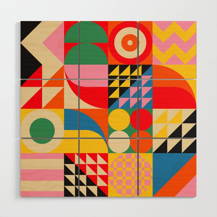 Happy Colorful Geometric Tropical Jungle Wood Wall Art Gallery Image 1