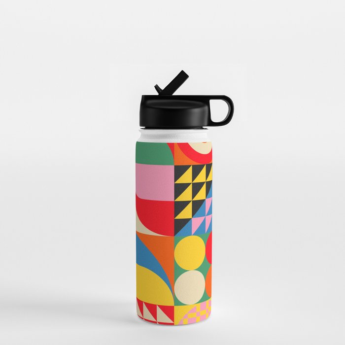 Happy Colorful Geometric Tropical Jungle Water Bottle Gallery Image 1