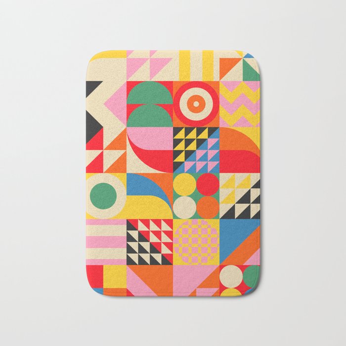 Happy Colorful Geometric Tropical Jungle Bath Mat Gallery Image 1