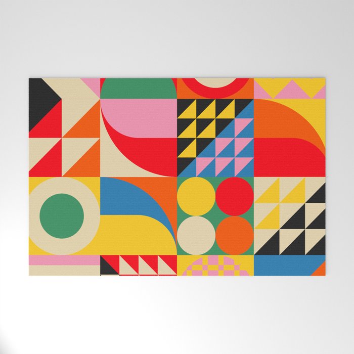 Happy Colorful Geometric Tropical Jungle Welcome Mat Gallery Image 1