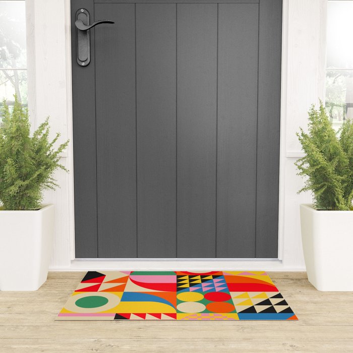 Happy Colorful Geometric Tropical Jungle Welcome Mat Gallery Image 3