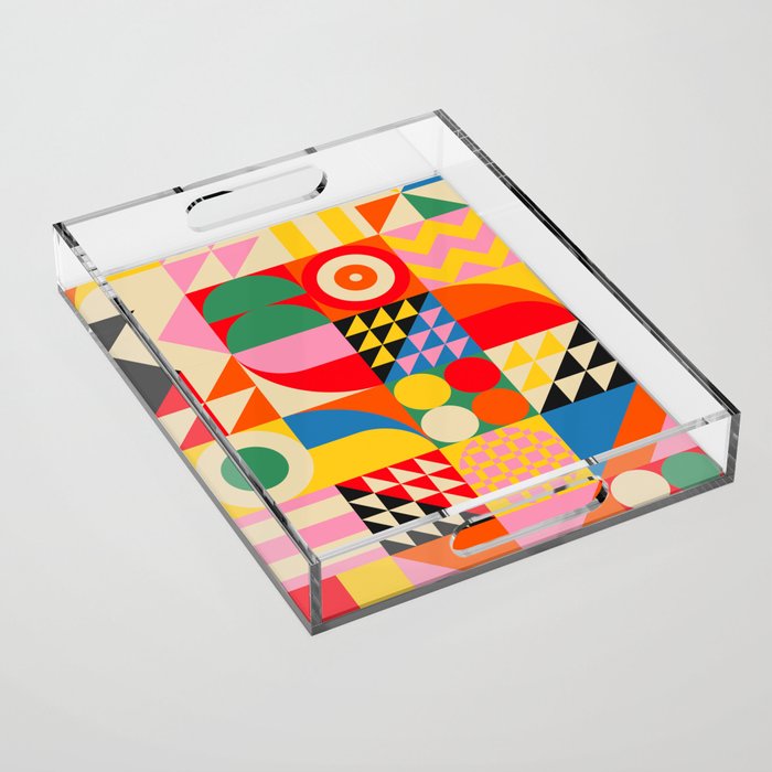 Happy Colorful Geometric Tropical Jungle Acrylic Tray Gallery Image 1