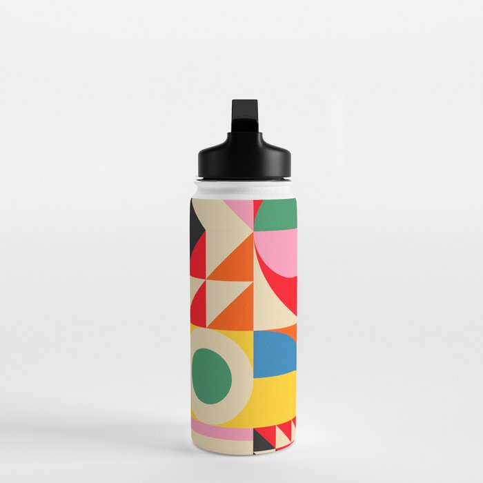 Happy Colorful Geometric Tropical Jungle Water Bottle Gallery Image 3