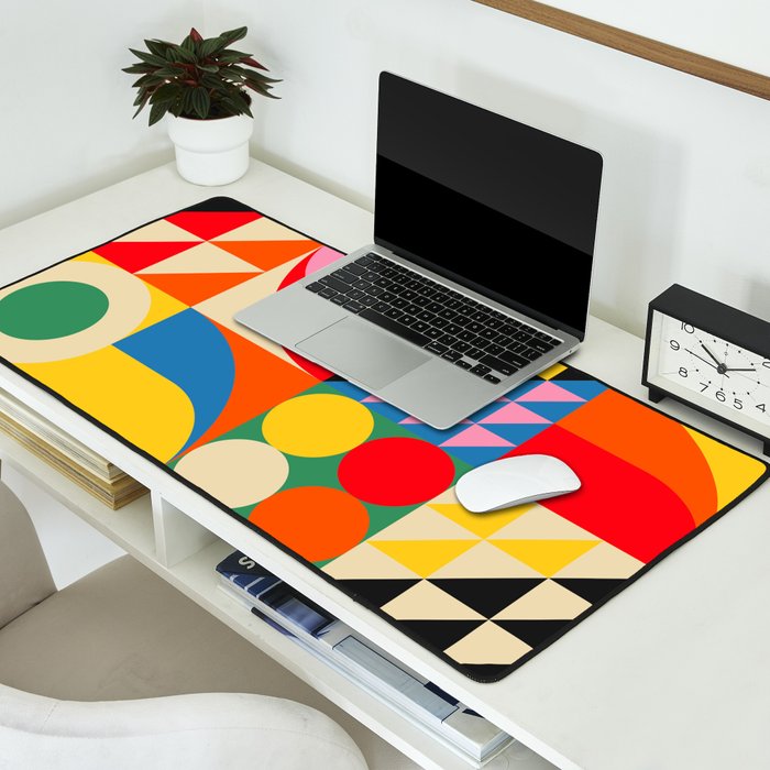 Happy Colorful Geometric Tropical Jungle Desk Mat Gallery Image 2