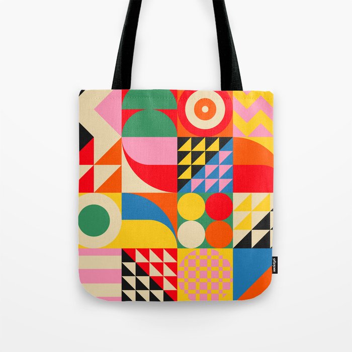 Happy Colorful Geometric Tropical Jungle Tote Bag Gallery Image 1