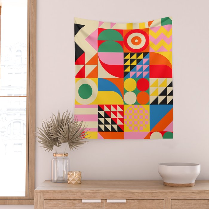 Happy Colorful Geometric Tropical Jungle Wall Tapestry Gallery Image 2