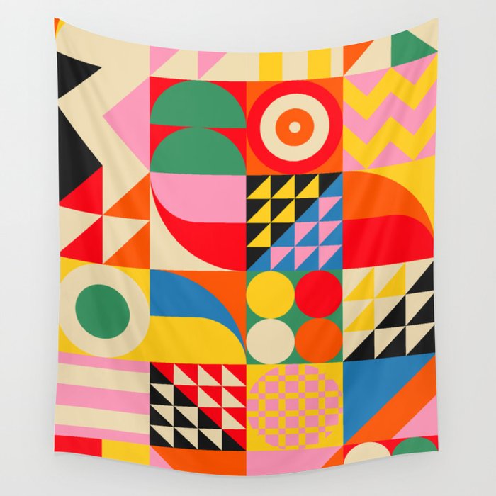 Happy Colorful Geometric Tropical Jungle Wall Tapestry Gallery Image 4