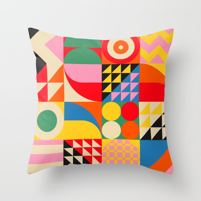 Happy Colorful Geometric Tropical Jungle Throw Pillow Gallery Image 1