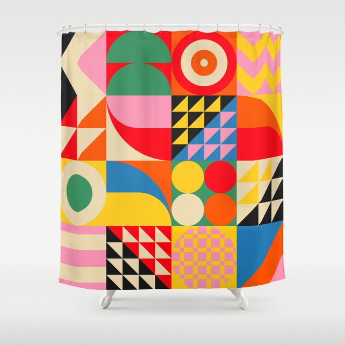 Happy Colorful Geometric Tropical Jungle Shower Curtain Gallery Image 1