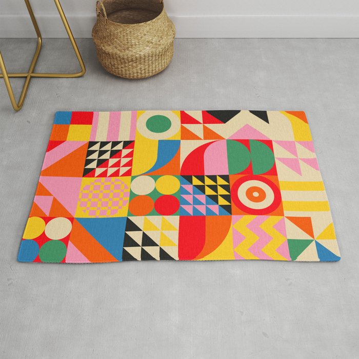 Happy Colorful Geometric Tropical Jungle Rug Gallery Image 1