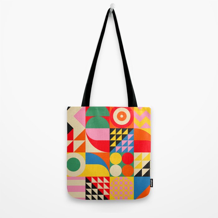 Happy Colorful Geometric Tropical Jungle Tote Bag Gallery Image 2
