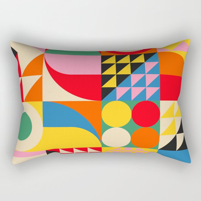 Happy Colorful Geometric Tropical Jungle Rectangular Pillow Gallery Image 2