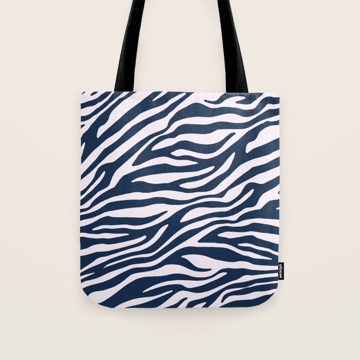 Navy Blue Zebra Animal Print Tote Bag Gallery Image 1