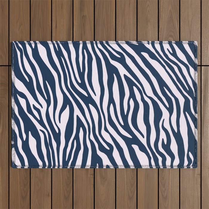 Navy Blue Zebra Animal Print Outdoor Rug Gallery Image 1