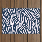Navy Blue Zebra Animal Print Outdoor Rug Gallery Image 1