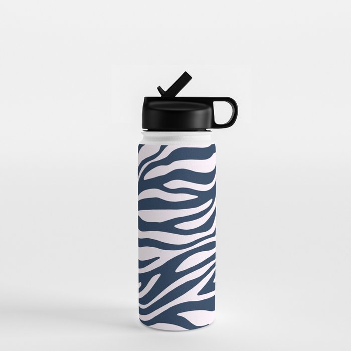Navy Blue Zebra Animal Print Water Bottle Gallery Image 1